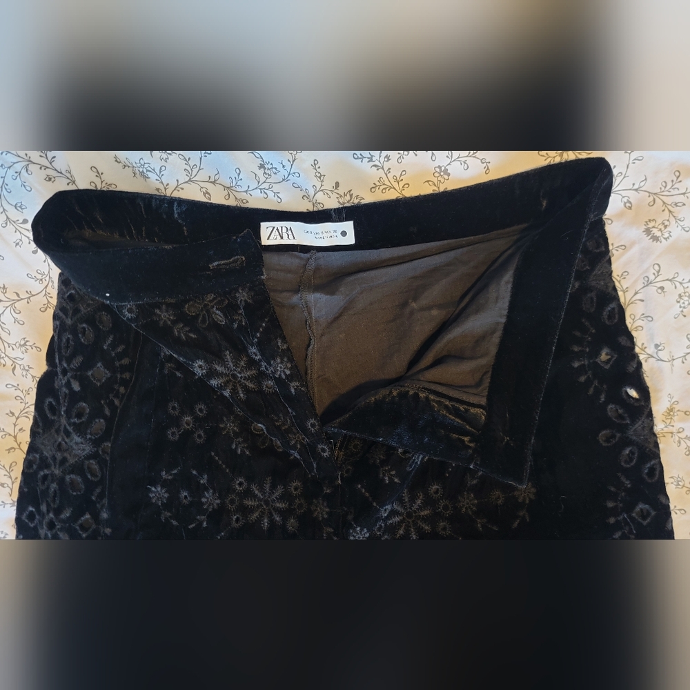 Zara Black Velvet Straight Leg Pants